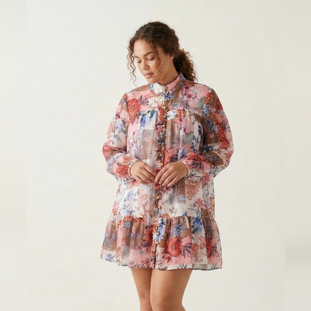 Cutely Covered Dress Tunic Pink Patchwork Floral Cottage Boho 3X